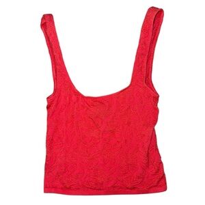 Anthropologie red pink floral embossed tank top women’s size S/M